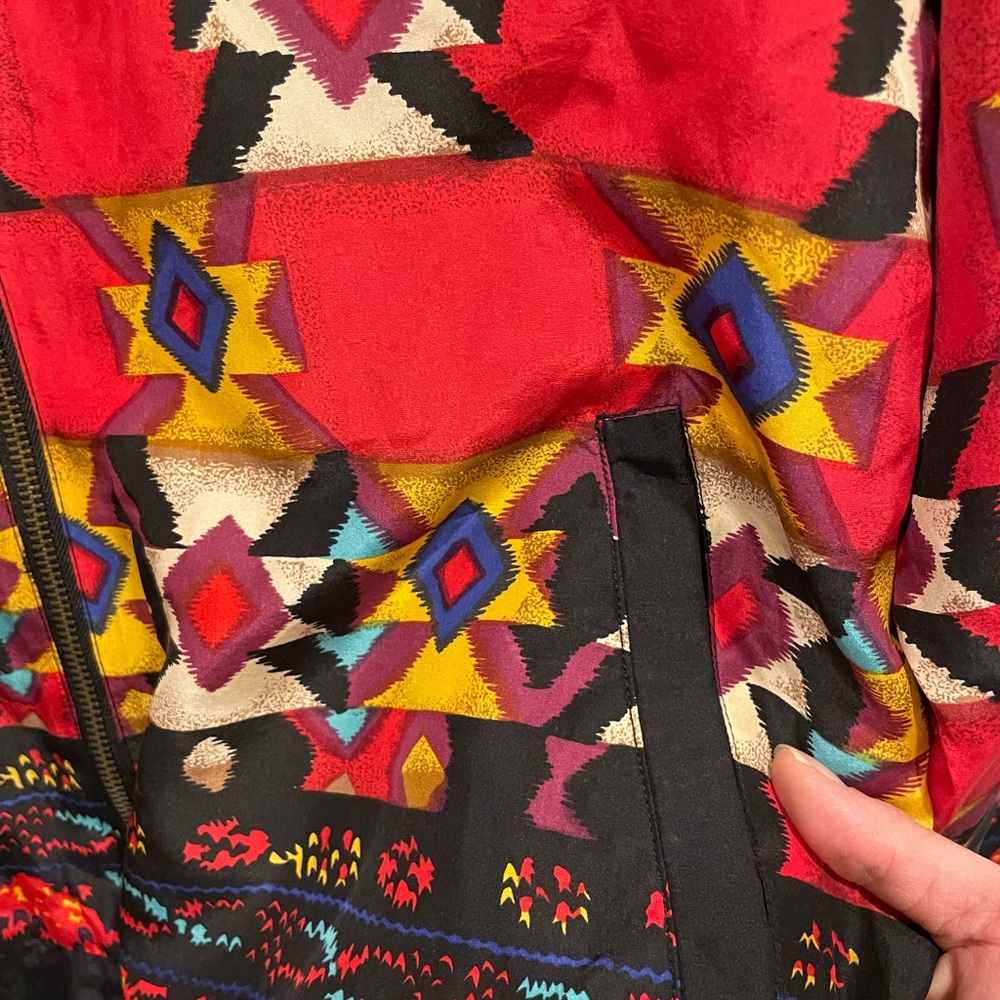 Funky Vintage 80’s oversized silk track jacket aztec pockets - Picture 4 of 5